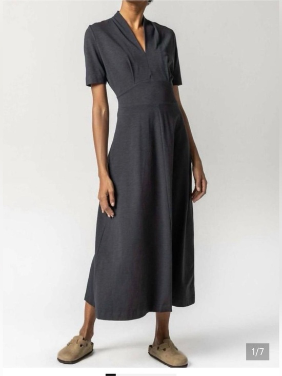 Lilla P Dresses & Skirts - Lilla P Dark Charcoal V-Neck Midi Dress Cotton Modal XL NWT